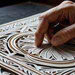 **Prompt:** "Close-up of an artisan's hands meticulously crafting intricate paper art, using a variety of textured papers, showcasing detailed handwork, natural lighting, studio setting, safe for work, appropriate content, fully clothed, professional, perfect anatomy, correct proportions, well-formed hands, proper finger count."