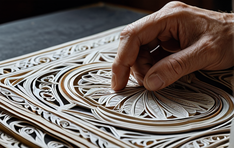 **Prompt:** "Close-up of an artisan's hands meticulously crafting intricate paper art, using a variety of textured papers, showcasing detailed handwork, natural lighting, studio setting, safe for work, appropriate content, fully clothed, professional, perfect anatomy, correct proportions, well-formed hands, proper finger count."
