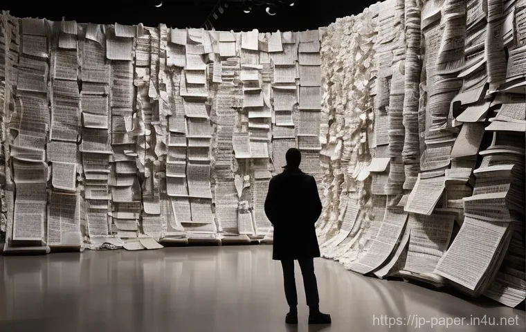 종이공예와 현대 예술 - **Prompt 1: "A sophisticated art gallery display featuring large-scale, intricate paper sculptures. ...
