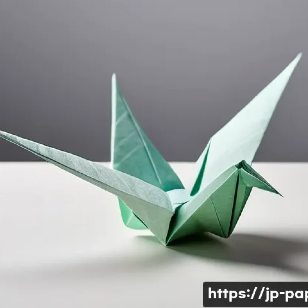 종이로 만든 예술 작품 전시 - A delicate origami crane crafted from traditional washi paper, showcasing intricate folds and sharp ...