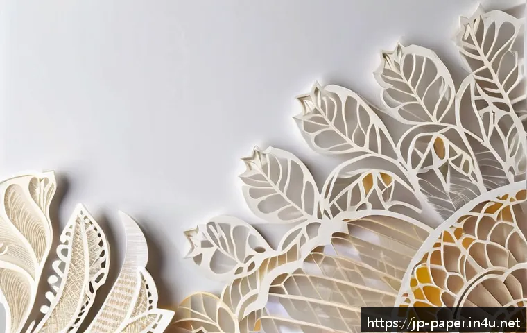 종이 아트와 현대 미술 - A delicate paper art piece featuring layered translucent Japanese washi paper with intricate laser-c...