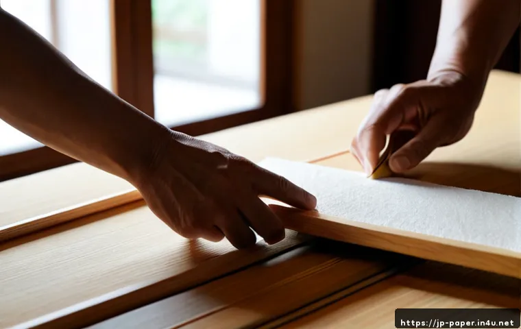 종이 아트와 전통 - Photorealistic close-up of a skilled artisan’s hands folding richly textured handmade washi paper in...